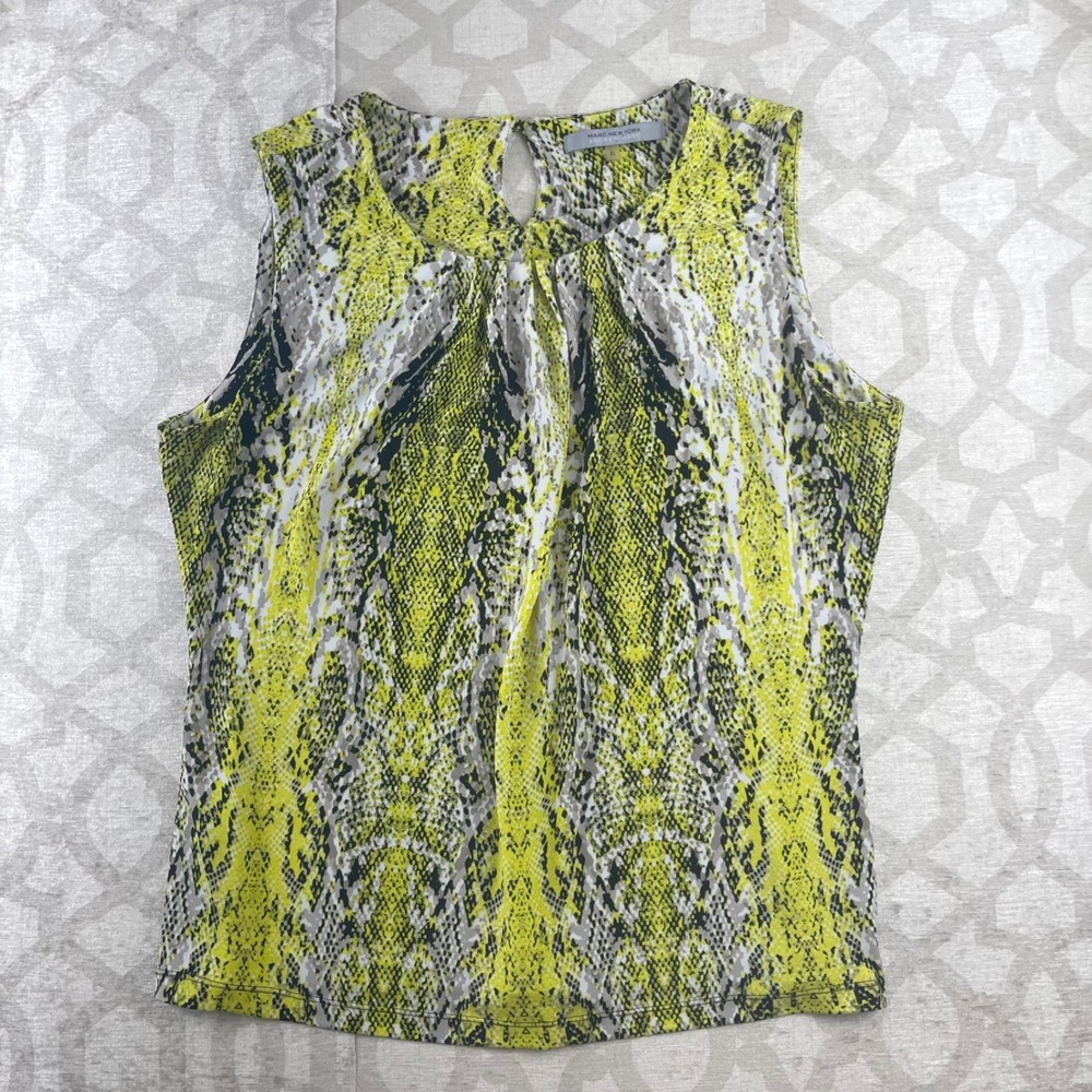 Marc‎ New York Andrew Marc Womens XL Yellow Snakeskin Sleeveless Pleated Blouse